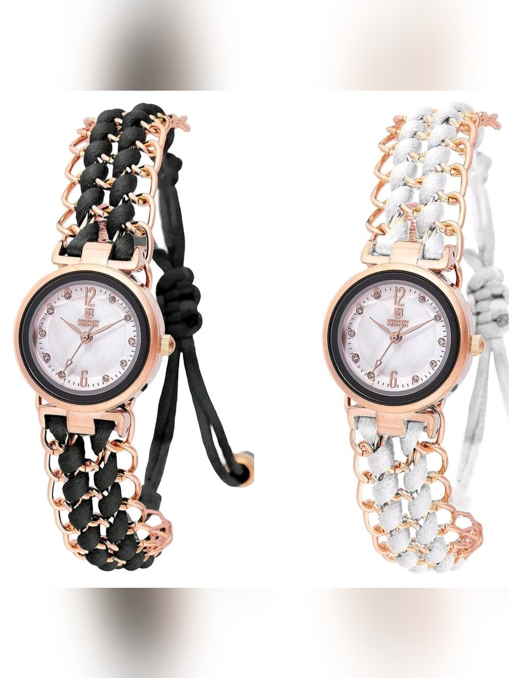 Gold Braided Band Watch - White